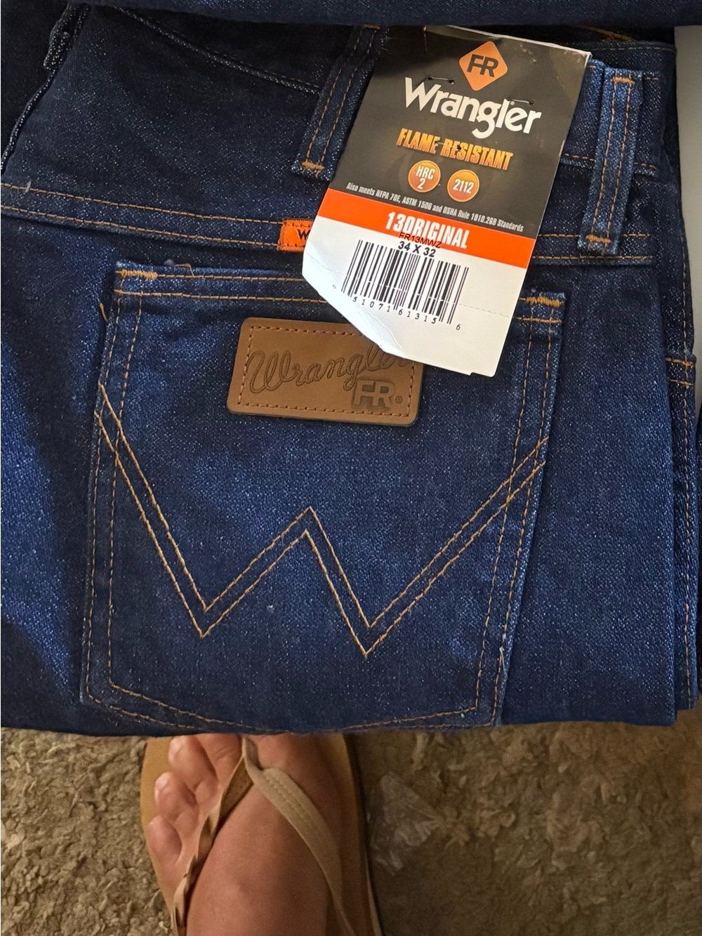 Wrangler Men’s Dark Blue Relaxed Jeans fire resistant
